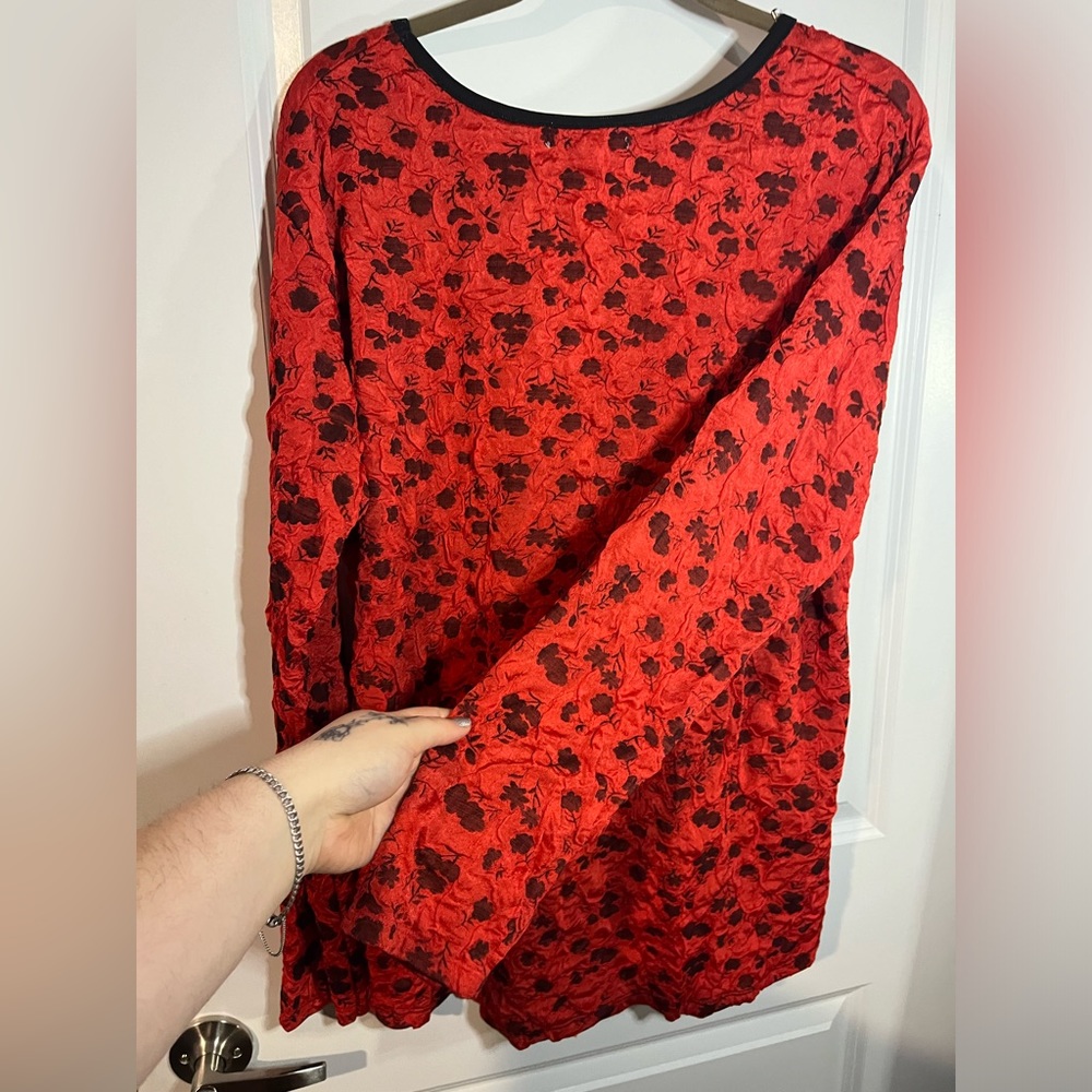 NWT Buccho Fallaci Plus Size Women’s Top Scrunch Rose Red/Black Long Sleeve 2XL - Picture 8 of 14